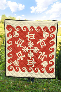 Hawaiian Turtle Pattern Premium Quilt - Red - Argu Style - AH - Polynesian Pride