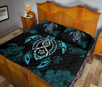 Hawaii Quilt Bed Set - Hawaii Polynesian Turtle Quilt Bed Set Flow Of Turtle Blue - Polynesian Pride
