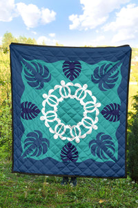 Hawaiian Turtle Coconut Pattern Premium Quilt - Indigo - Argu Style - AH - Polynesian Pride