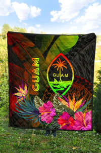 Guam Polynesian Premium Quilt - Hibiscus and Banana Leaves - Polynesian Pride