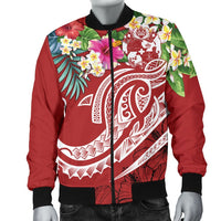 Tonga Polynesian Men's Bomber Jacket - Summer Plumeria (Red) - Polynesian Pride
