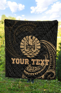 Tahiti Polynesian Custom Personalised Premium Quilt - Gold Tribal Wave - Polynesian Pride