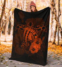 Hawaii Hibiscus Premium Blanket - Harold Turtle - Orange - Polynesian Pride