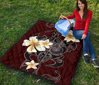 Turtle Poly Tribal Plumeria Red Premium Quilt - Polynesian Pride