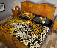 Kanaka Maoli (Hawaiian) Quilt Bed Set, Polynesian Pineapple Banana Leaves Turtle Tattoo Yellow - Polynesian Pride