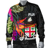 Fiji Men's Bomber Jacket - Polynesian Hibiscus Pattern - Polynesian Pride
