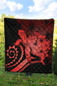 Hawaii Turtle Hibiscus Polynesian Vintage Premium Quilt - Blue - Polynesian Pride