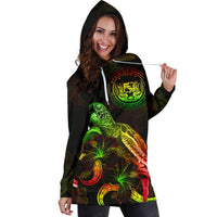 Hawaii Polynesian Hoodie Dress - Turtle With Blooming Hibiscus Reggae - Polynesian Pride