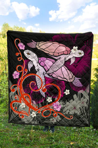 Hawaii Turtle Couple Valentine's Hibiscus Plumeria Premium Quilt - Valentine Style - AH - Polynesian Pride