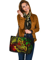 Vanuatu Polynesian Leather Tote Bag - Reggae Shark Polynesian Tattoo - Polynesian Pride