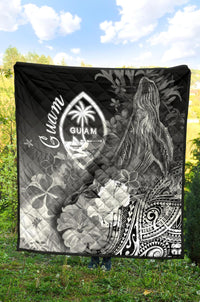 Guam Premium Quilt - Humpback Whale with Tropical Flowers (White) - Polynesian Pride