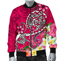 Polynesian Men's Bomber Jacket - Turtle Plumeria Pink Color - Polynesian Pride