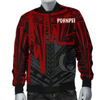 Pohnpei Men's Bomber Jacket - Pohnpei Seal In Heartbeat Patterns Style (Red) - Polynesian Pride