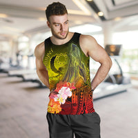 Pohnpei Men's Tank Top - Humpback Whale with Tropical Flowers (Yellow) - Polynesian Pride