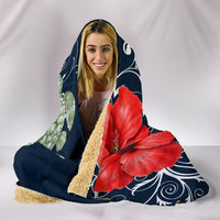 Hawaii Deep Blue Hibiscus Turtle Hooded Blanket - AH - Mike Style - Polynesian Pride
