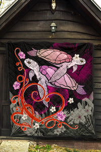 Hawaii Turtle Couple Valentine's Hibiscus Plumeria Premium Quilt - Valentine Style - AH - Polynesian Pride
