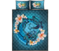 Nauru Polynesian Quilt Bed Set - Blue Plumeria Animal Tattoo - Polynesian Pride
