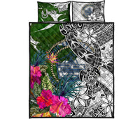 Palau Custom Personalised Quilt Bet Set White - Turtle Plumeria Banana Leaf Crest - Polynesian Pride