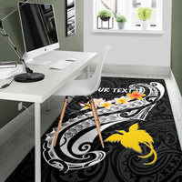 Papua New Guinea Custom Personalised Area Rug - PNG Seal Polynesian Patterns Plumeria (Black) - Polynesian Pride