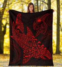 Shark Polynesian Blanket - Polynesian Tattoo Red White - Polynesian Pride