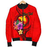 Papua New Guinea Polynesian Custom Personalised Men's Bomber Jacket - Floral With Seal Red - Polynesian Pride