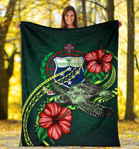Samoa Polynesian Premium Blanket - Green Turtle Hibiscus - Polynesian Pride