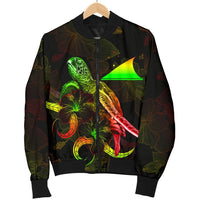 Tokelau Polynesian Men's Bomber Jacket - Turtle With Blooming Hibiscus Reggae - Polynesian Pride