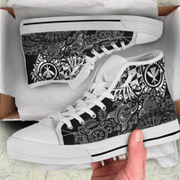 Polynesian Hawaii (Kanaka Maoli) High Top Shoes - White Hibiscus Turtle Flowing - Polynesian Pride