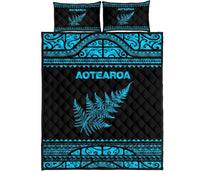 Aotearoa New Zealand Maori Quilt Bed Set Silver Fern Blue - Polynesian Pride