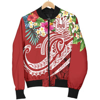 Tahiti Polynesian Men's Bomber Jacket - Summer Plumeria (Red) - Polynesian Pride