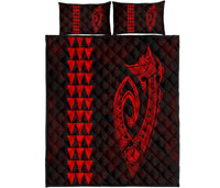 Hawaii Kakau Makau Fish Hook Polynesian Quilt Bed Set - Red Red - Polynesian Pride