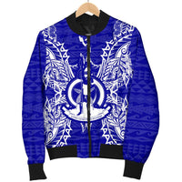 Vanuatu Polynesian Men's Bomber Jacket Map Blue - Polynesian Pride