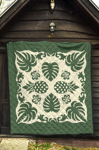 Hawaiian Kalo Coconut Pattern Premium Quilt - Green - Argu Style - AH - Polynesian Pride