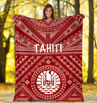 Tahiti Premium Blanket - Tahiti Seal In Polynesian Tattoo Style (Red) - Polynesian Pride