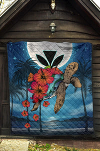 Hawaii Turtle Kanaka Hibiscus Stary Night Premium Quilt - Polynesian Pride