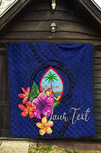 Guam Polynesian Custom Personalised Premium Quilt - Floral With Seal Blue - Polynesian Pride