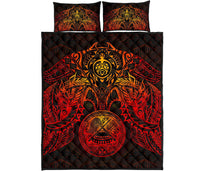 American Samoa Polynesian Quilt Bed Set - Amerian Samoa Seal & Red Turtle Manta Ray - Polynesian Pride