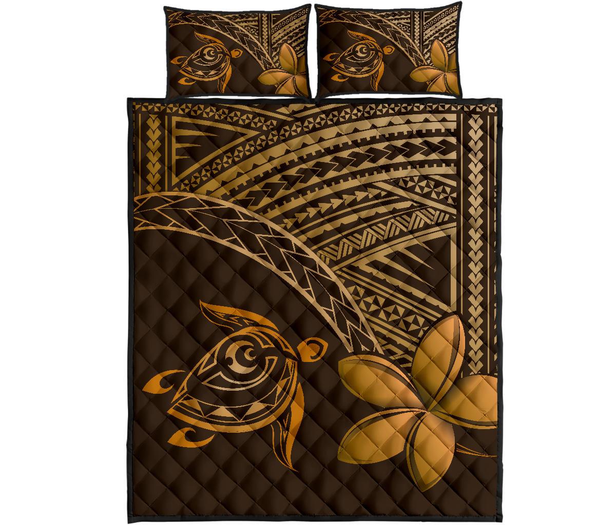Hawaiian Turtle Plumeria Kakau Polynesian Quilt Bed Set Brown Brown - Polynesian Pride