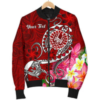 Tahiti Custom Personalised Men's Bomber Jacket - Turtle Plumeria (Red) - Polynesian Pride