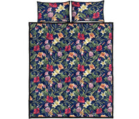 Tropical Hibiscus Red And Plumeria White Quilt Bed Set Art - Polynesian Pride