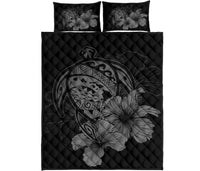 Hawaiian Map Turtle Hibiscus Polynesian Quilt Bedding Set - Gray Gray - Polynesian Pride