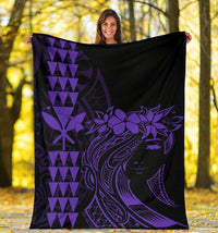 Hawaii Map Kanaka Polynesian Hula Girl Premium Blanket - Purple - Polynesian Pride