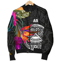 American Samoa Men's Bomber Jacket - Polynesian Hibiscus Pattern Black - Polynesian Pride