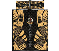 Vanuatu Quilt Bed Set - Vanuatu Coat Of Arms Yellow Tattoo Style Art - Polynesian Pride