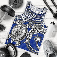 Chuuk Polynesian Men's Tank Top - White Turtle (Blue) BLUE - Polynesian Pride