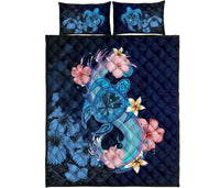 Kanaka Maoli (Hawaiian) Quilt Bed Set - Blue Turtle Hibiscus Blue - Polynesian Pride