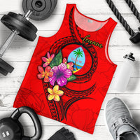 Guam Polynesian Men's Tank Top - Floral With Seal Red - Polynesian Pride