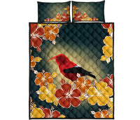Honeycreeper Hibiscus Quilt Bed Set Black - Polynesian Pride