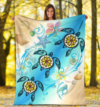 Hawaii Fresh Beach Turtle Plumeria Premium Blanket - AH - Brian Style - Polynesian Pride