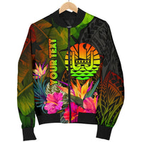 Tahiti Polynesian Personalised Men's Bomber Jacket - Hibiscus and Banana Leaves - Polynesian Pride